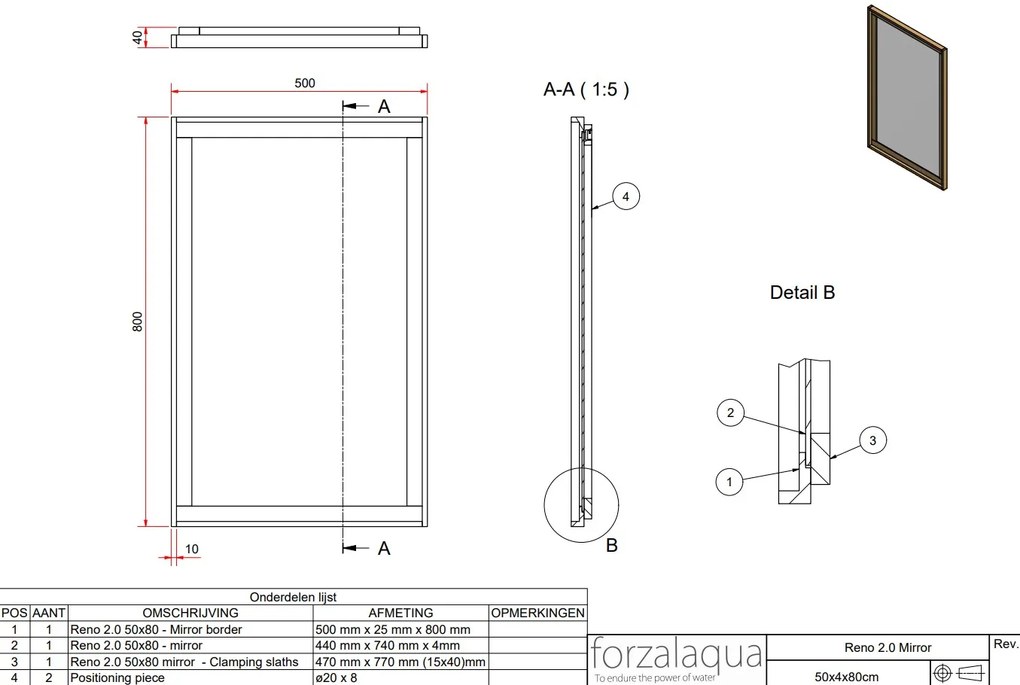 Forzalaqua Reno spiegel 40x80cm pure walnut