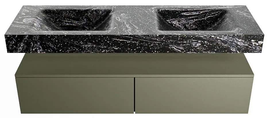 Mondiaz Alan DLux badmeubel 150cm army 2 lades met wastafel lava dubbel zonder kraangat