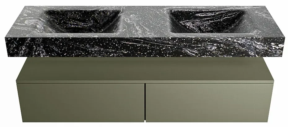 Mondiaz Alan DLux badmeubel 150cm army 2 lades met wastafel lava dubbel zonder kraangat