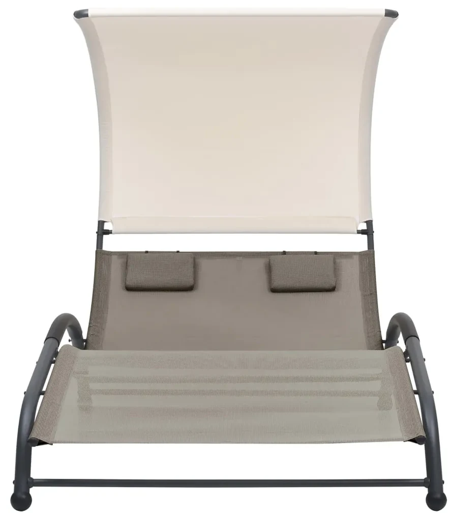 vidaXL Ligbed tweepersoons met luifel textileen taupe