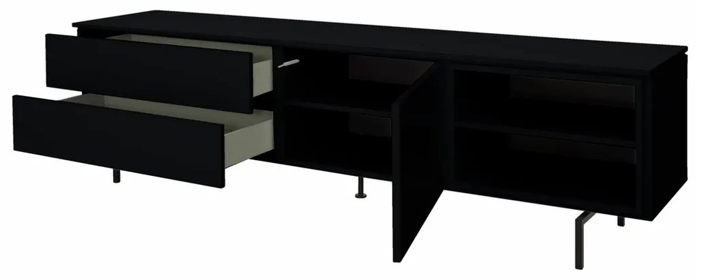 Tenzo Plain Mat Zwart Tv-meubel Met Open Vak - 210x45x57cm.