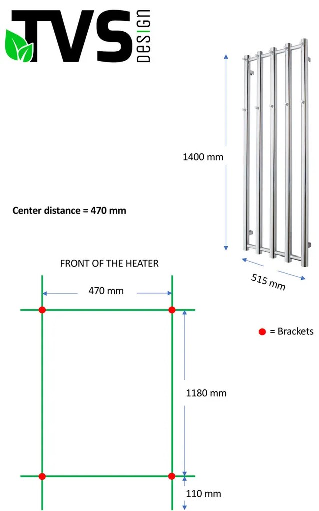 TVS Design Kiro 5 handdoekradiator zwart 340W 140x51,5cm