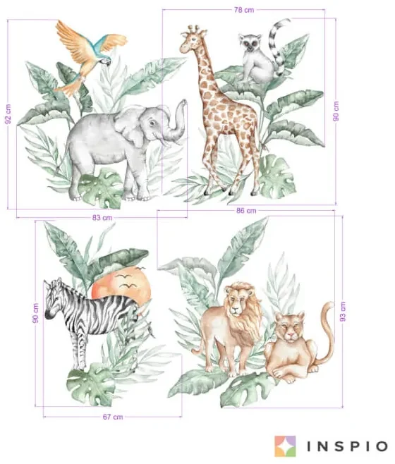 INSPIO Muursticker van textiel - SAFARI dieren uit het wild