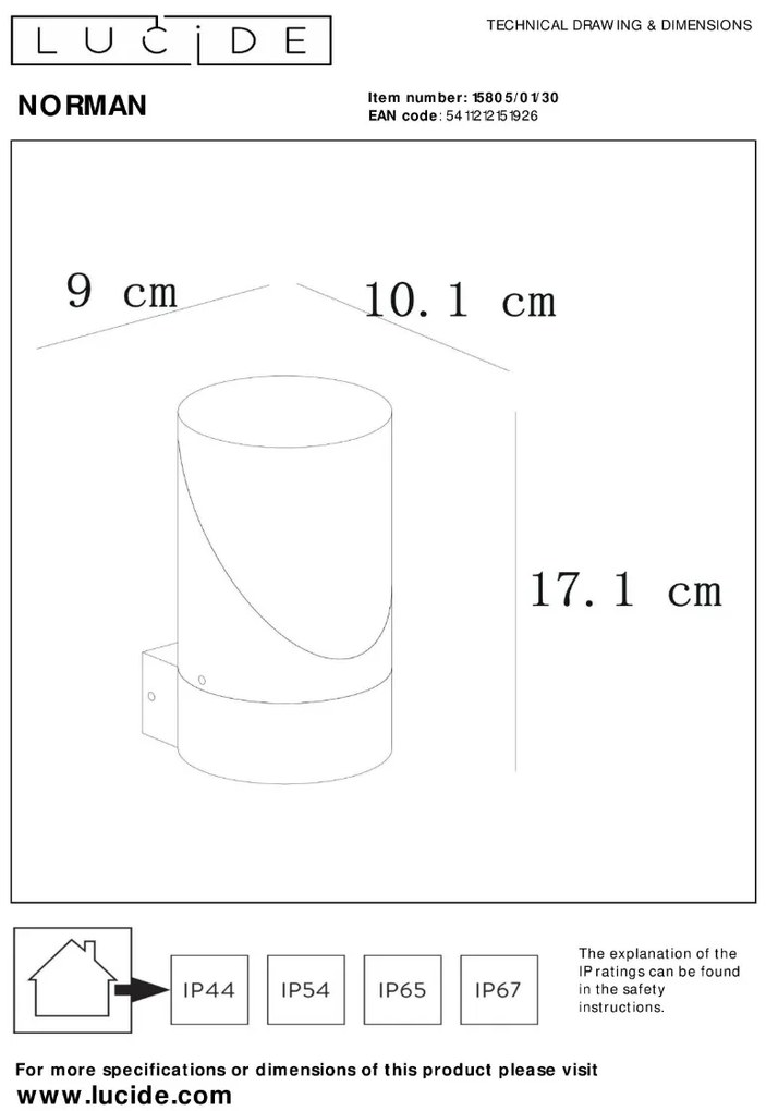 Lucide Norman wandlamp 15W 17x10cm zwart