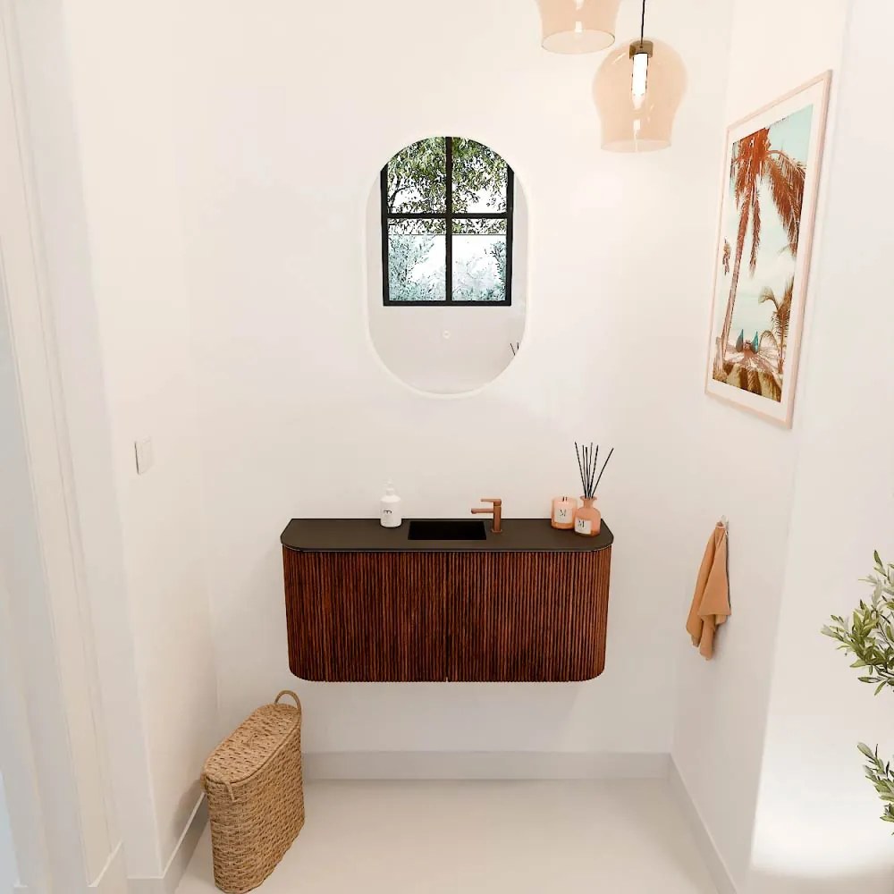 Mondiaz Joya 95cm toiletmeubel ronding links/rechts ruby met wastafel faye midden 1 kraangat urban