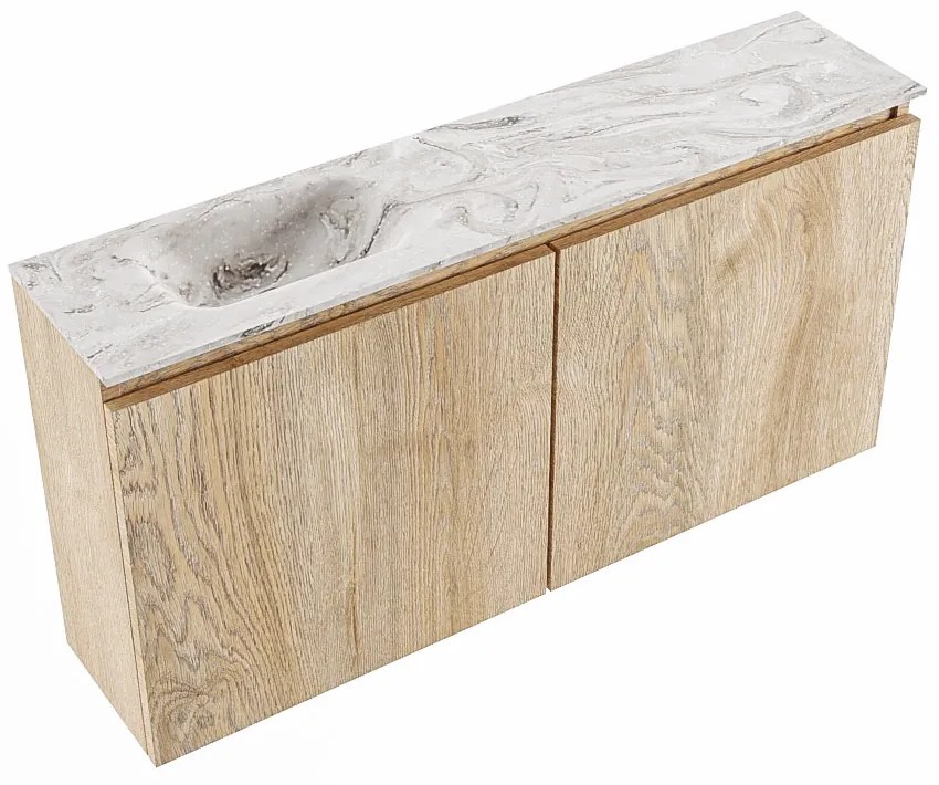 Mondiaz Ture DLux toiletmeubel 100cm washed oak met wastafel glace links met kraangat