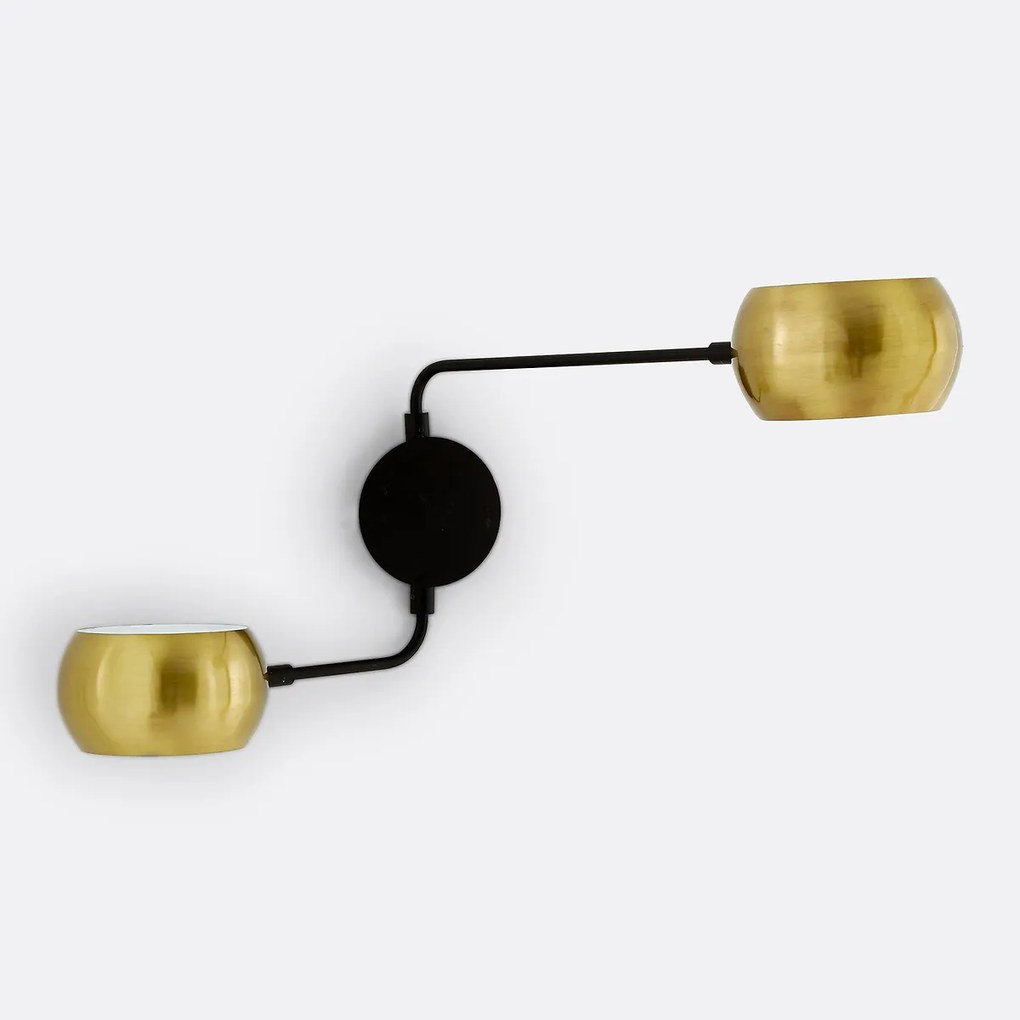 Dubbele wandlamp in zwart ijzer en messing, Elori