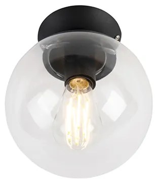 Art deco plafondlamp zwart met helder glas - Pallon