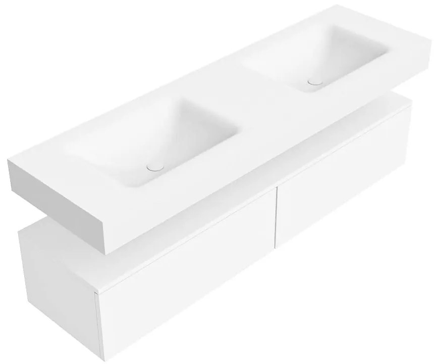 Zaro Alan badmeubel 160cm talc 2 lades met vrijhangende wastafel cloud dubbel zonder kraangat talc