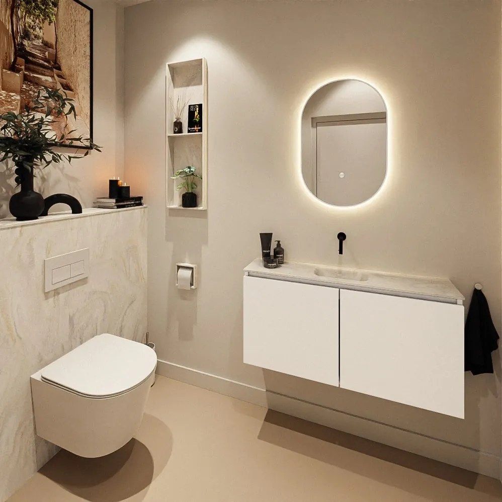 Mondiaz Hope toiletplaat solid surface 100x125cm ostra voorgeboord