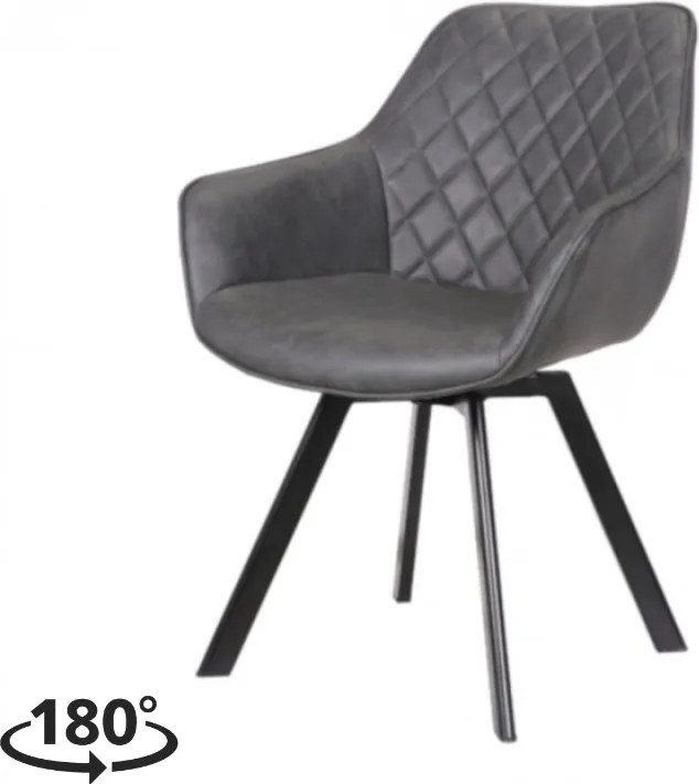 Eetkamerstoel - Ringo - Draaibaar - Lederlook antraciet