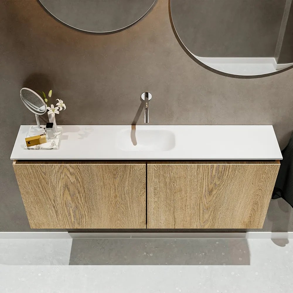 Mondiaz Ture 120cm toiletmeubel washed oak met wastafel talc midden geen kraangat