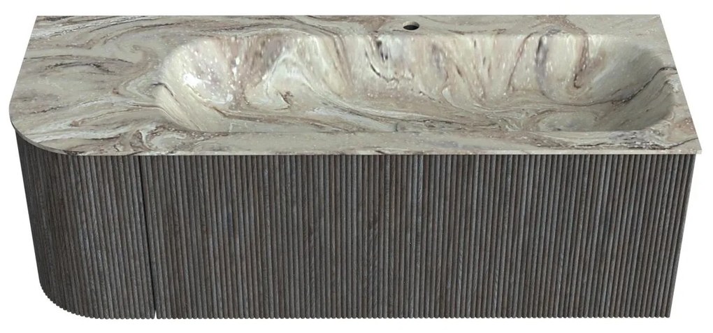 Mondiaz Kurve-dlux 125cm badmeubel ronding links shadow met 1 lade en deur en wastafel big medium kraangat rechts glace