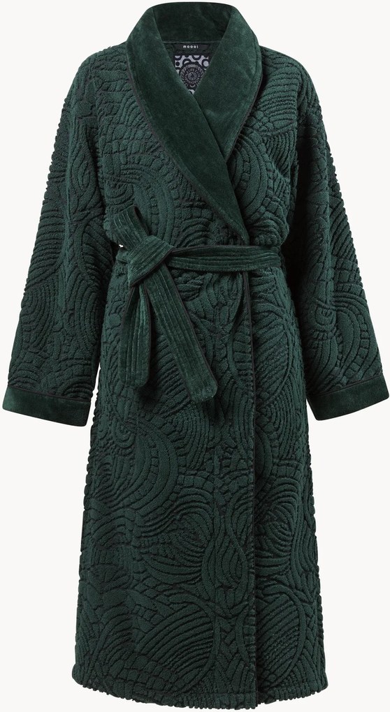 Katoenen fluwelen jacquard unisex badjas Dodo Pavone met badstof achterkant