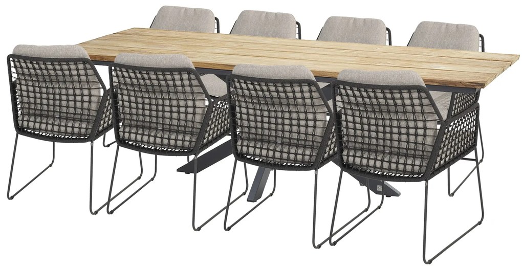 Taste by 4 Seasons Rhodos tuinset met Minerva tuintafel Robusto teak blad 280 x 95 cm SALE Tuinset   houtkleur weerbestendig