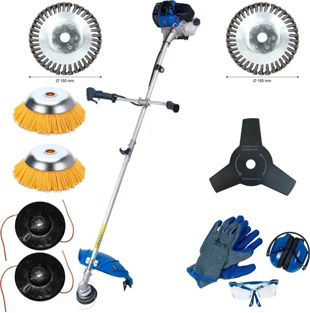Hyundai Bosmaaier benzine 43cc - 2-TAKT - Inclusief onkruidborstel 2x - Veiligheidsset - Nylon onkruidborstel 2x