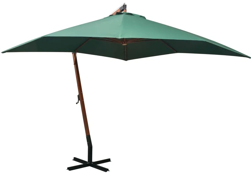 vidaXL Zweefparasol met houten paal 300x300 cm groen