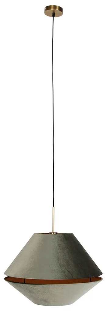 Moderne hanglamp brons met dubbele velours kap groen - Combi 1 Klassiek / Antiek, Modern E27 rond Binnenverlichting Lamp