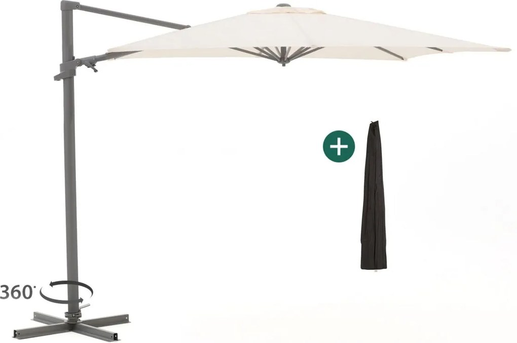 Parasol Shadowline Francisco | Inclusief hoes | Vierkant | 260x260cm | Met draaihendel | Wit | Kees Smit Tuinmeubelen