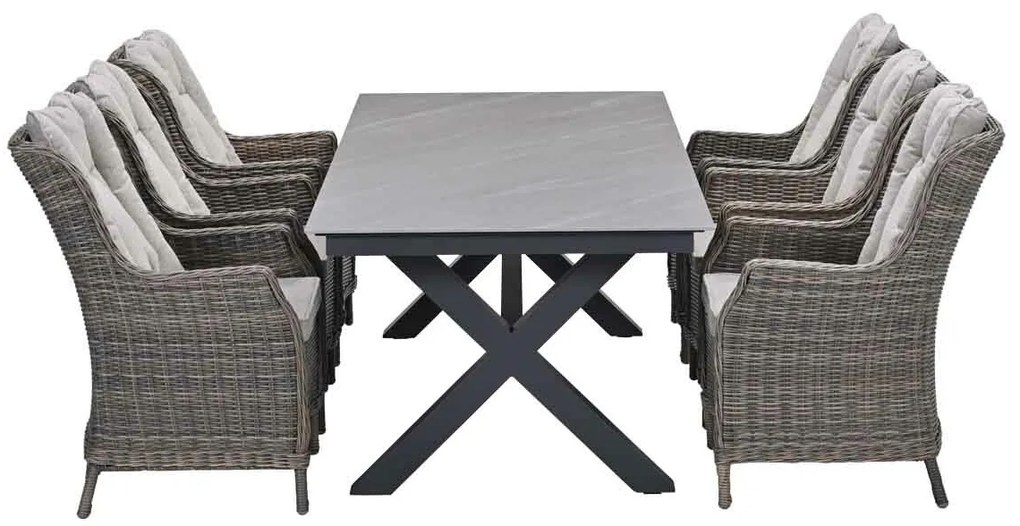 Garden Impressions Marbella tuinset 7-delig havanna sand - Sintra tuintafel 240x100 cm - napoli sand