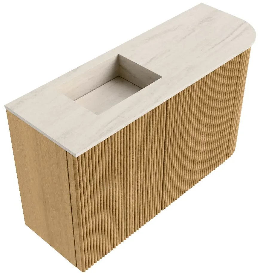 Mondiaz Joya DLux 70cm toiletmeubel ronding rechts oak met wastafel faye links 1 kraangat meli
