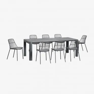 Arnadine Rechthoekige Tafelset (220x100 Cm) En 8 Maeba Eetkamerstoelen Grijs – Grafiet - Sklum