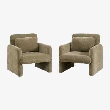 Set Van 2 Jeison Chenille Fauteuils Groen – Salie - Sklum