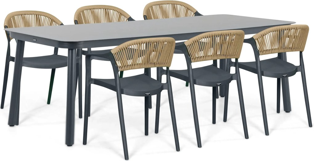 Tuinset 6 personen 220 cm Kunststof Grijs Domani Furniture Toscano/Tavano
