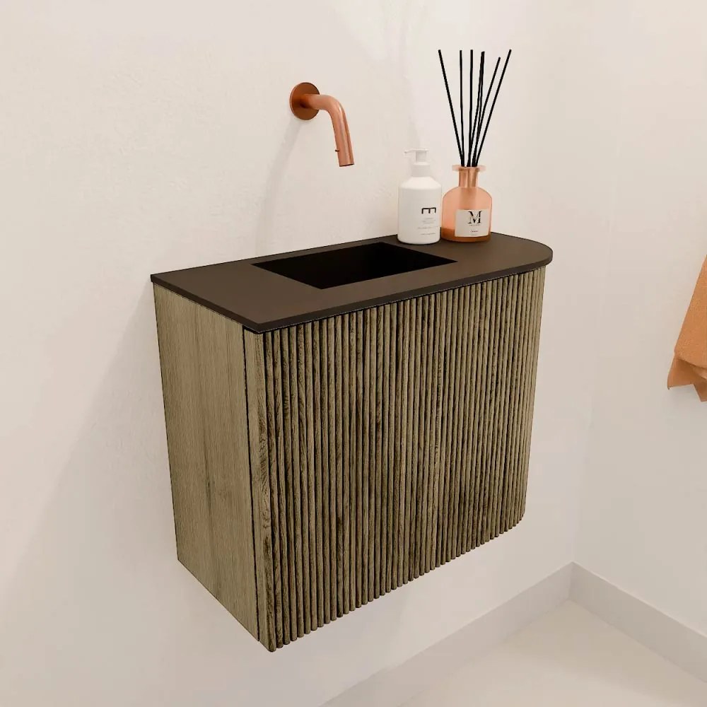Mondiaz Joya 50cm toiletmeubel ronding rechts dusk met wastafel faye links zonder kraangat urban