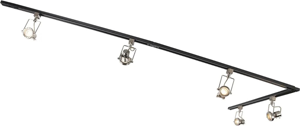 Smart 1-fase rail zwart met staal incl. 5 WiFi GU10 - Iconic Suplux