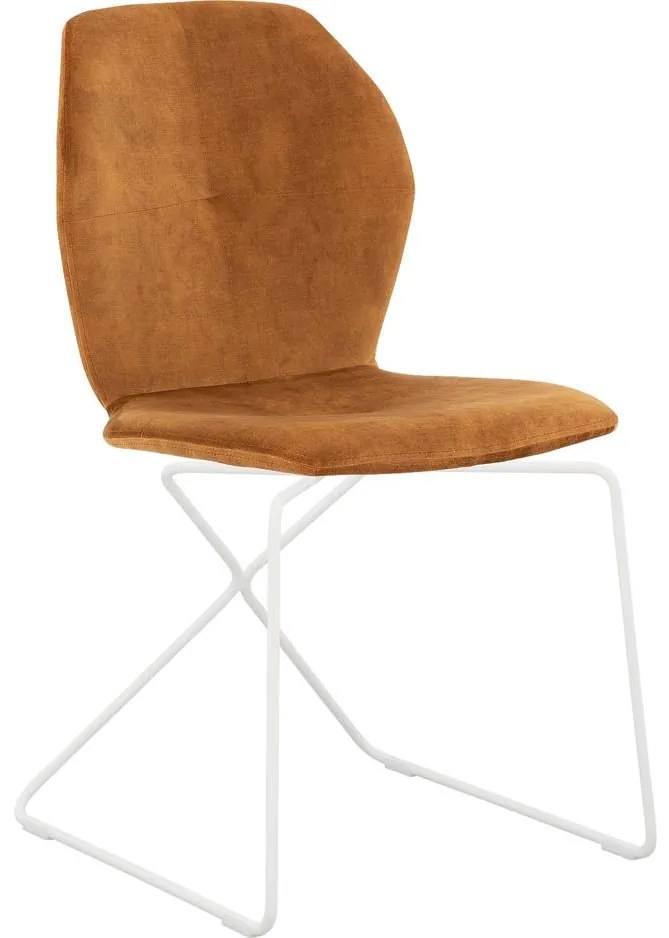 Goossens Excellent Eetkamerstoel Manzini cognac velvet stof leuning, modern design