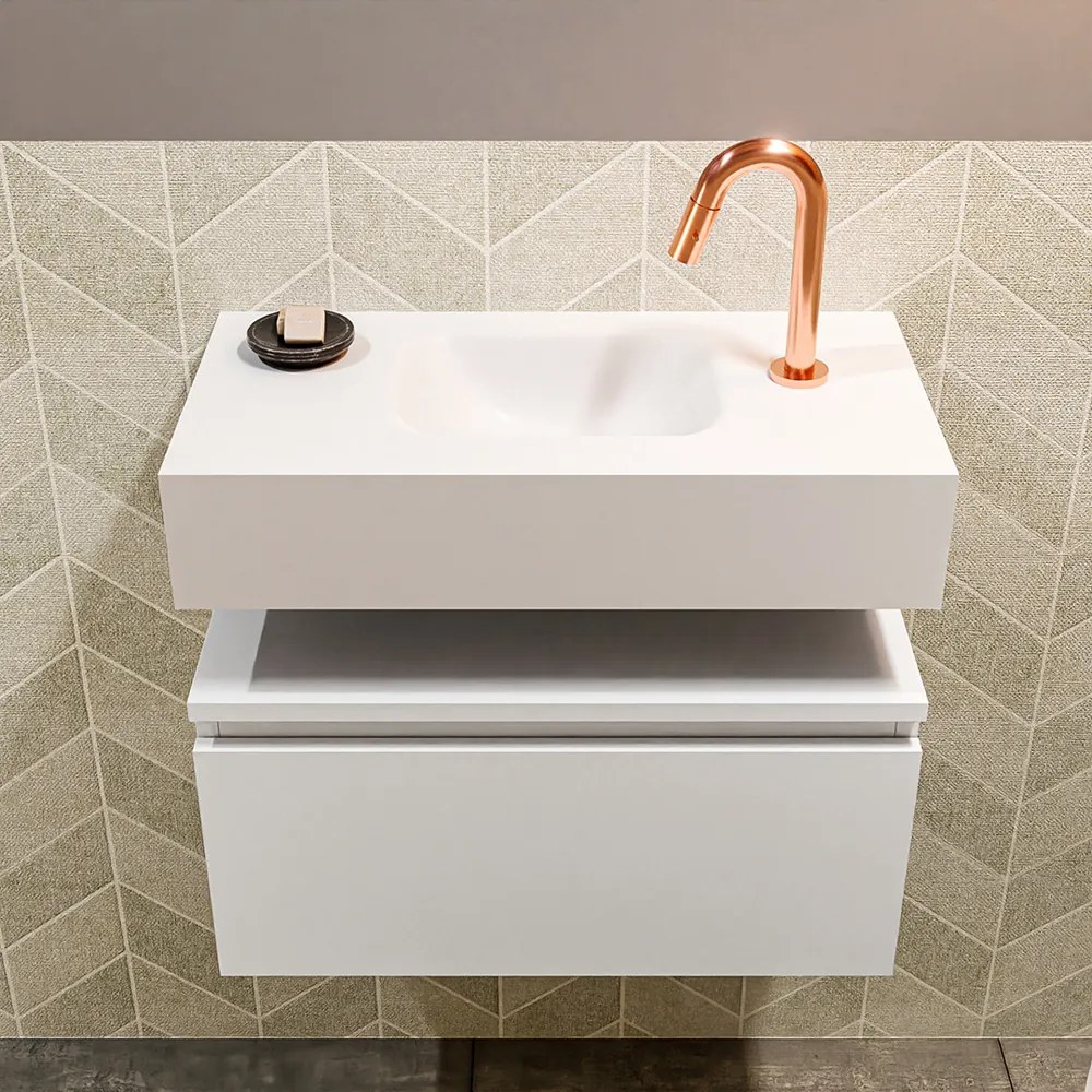 Mondiaz Andor toiletmeubel 60cm mat wit met witte wastafel midden met kraangat