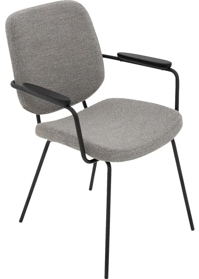 Goossens Eetkamerstoel Hjalmar grijs stof met armleuning, modern design