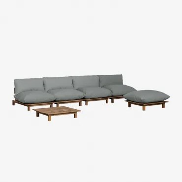 Modulaire 4-delige Reclinable Sofa Woonkamer Set, Salontafel En Poef In Brina Acaciahout Grijs – Antraciet - Sklum
