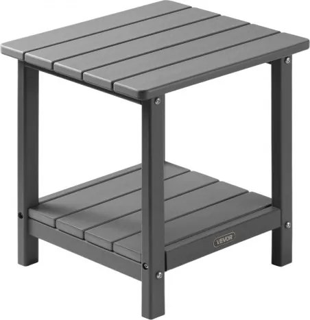 VEVOR Kunststof bijzettafel, 45 x 38 x 44 cm, HDPE tuintafel, balkontafel met 2 planken, nachtkastje, salontafel, decoratieve tafel, geschikt voor terras, zwembad, strand, veranda, tuin, grijs