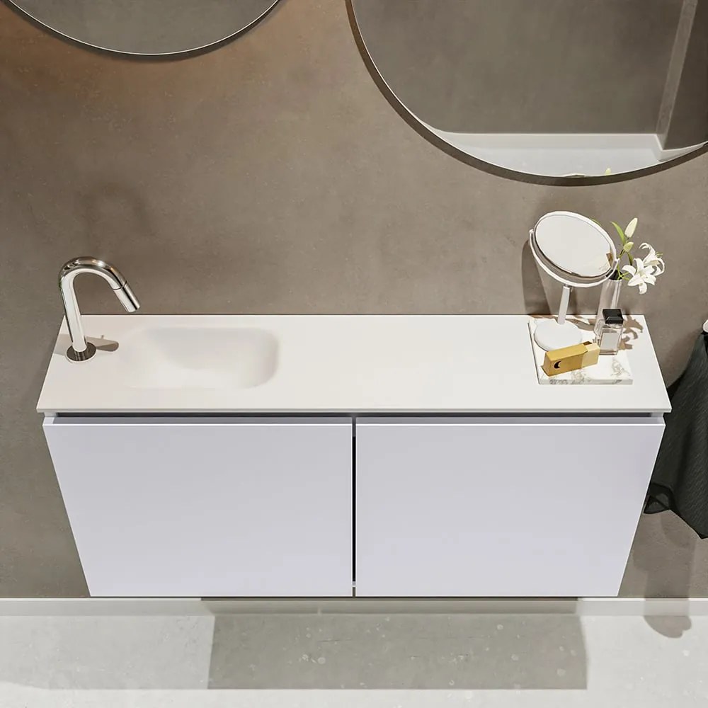 Mondiaz Ture 100cm toiletmeubel cale met wastafel talc links 1 kraangat