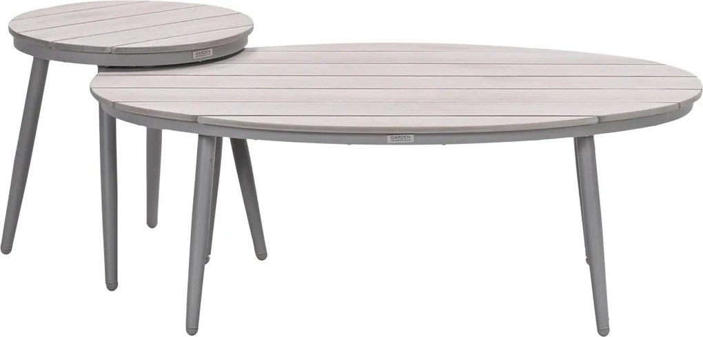Garden Impressions Lucas bijzettafels taupe - teak look - Ø50x48 cm & 120x75x45 cm