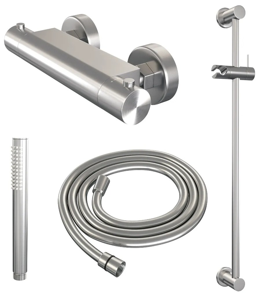 Brauer Brushed Edition thermostatische doucheset met glijstang en staafhanddouche RVS geborsteld PVD