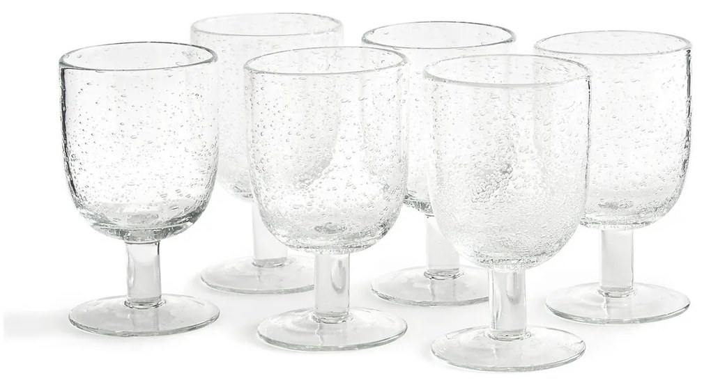 Set van 6 glazen op voet in bubbelglas, Faraji