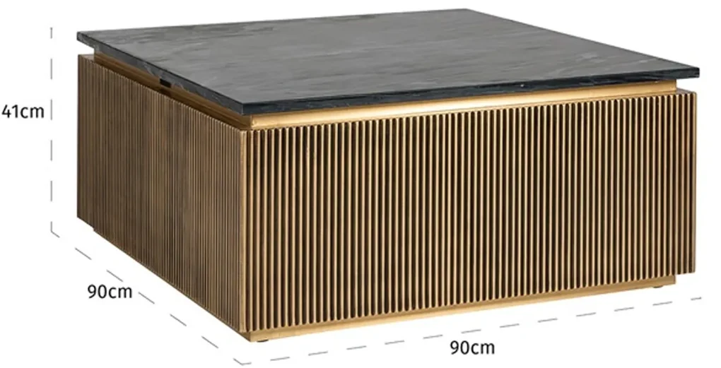 Richmond Interiors Ironville Vierkante Salontafel Goud Met Marmer - 90 X 90cm.