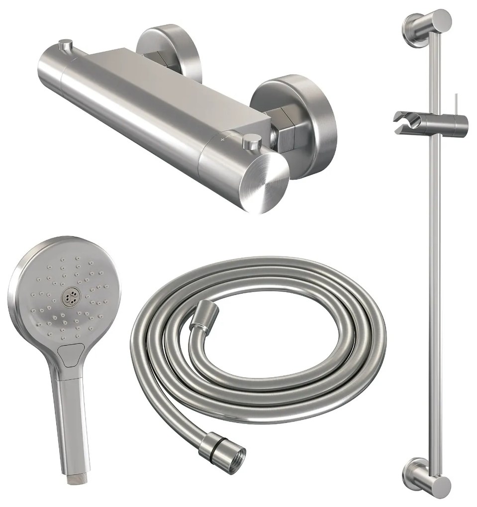 Brauer Brushed Edition thermostatische doucheset met glijstang en 3 standen handdouche RVS geborsteld PVD