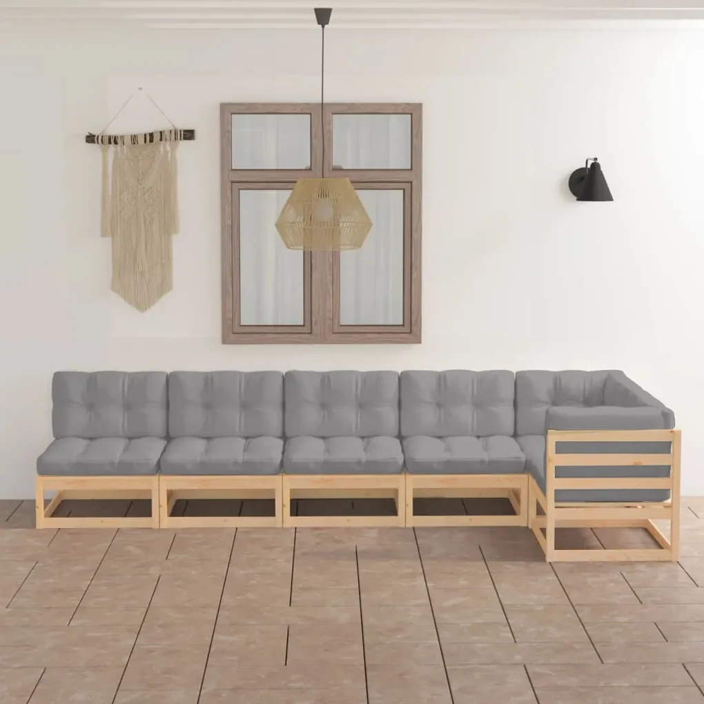 vidaXL 6-delige Loungeset met kussens massief grenenhout