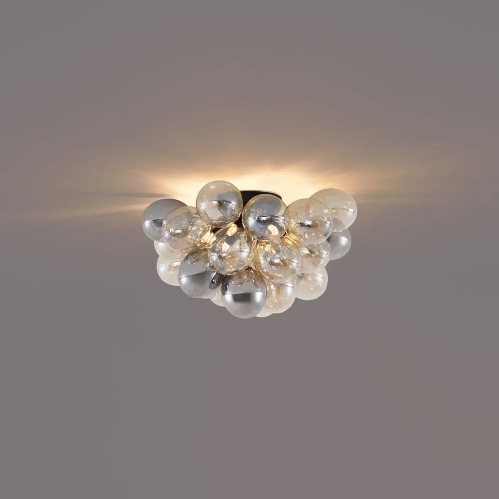 Design plafondlamp zwart met amber en smoke glas 6-lichts - Uvas