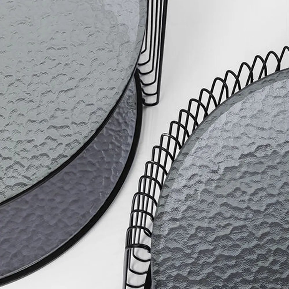 Ronde Salontafel Set Met Glasplaat Zwart Bubble - 69.5 X 69.5cm.