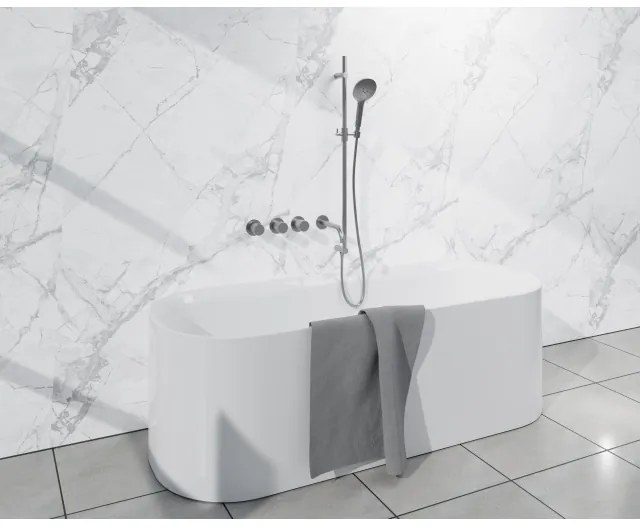 Fortifura Nebbio Badcombinatie-set - thermostaatkraan - glijstang - geïntegreerde wandaansluitbocht - gladde doucheslang - ronde handdouche - uitloop - geborsteld RVS SW1183066 SW1111529 SW728177 SW799447 SW1183076 SW