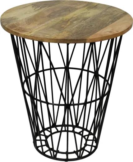 HSM Collection | Bijzettafel Tower diameter 45 x 50 cm naturel, zwart bijzettafels mangohout, ijzer tafels meubels | NADUVI outlet