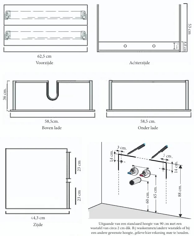 Sanicare Avenza badmeubel 65cm arrano oak met witte waskom 60x40cm