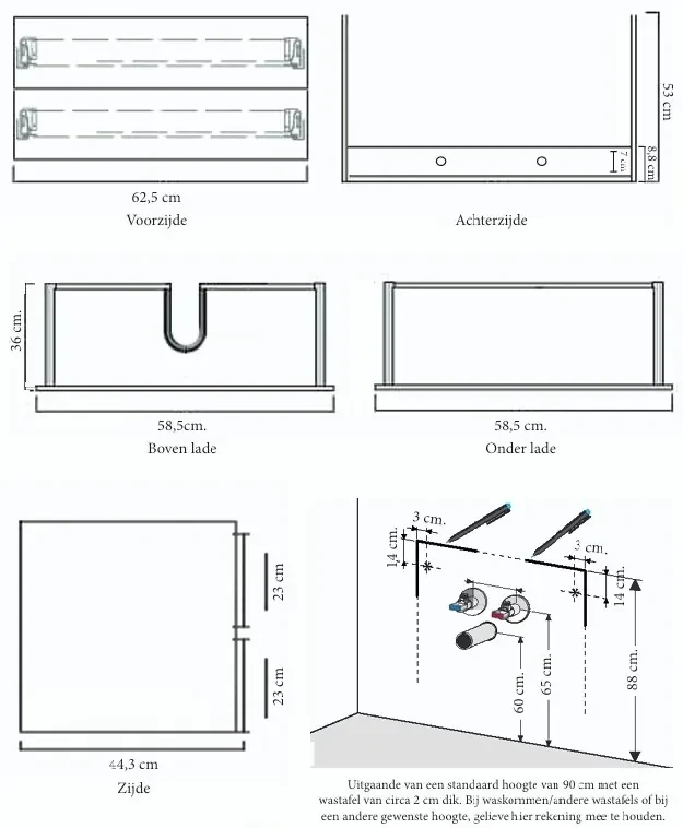 Sanicare Avenza badmeubel 65cm diveria oak met witte waskom 60x40cm