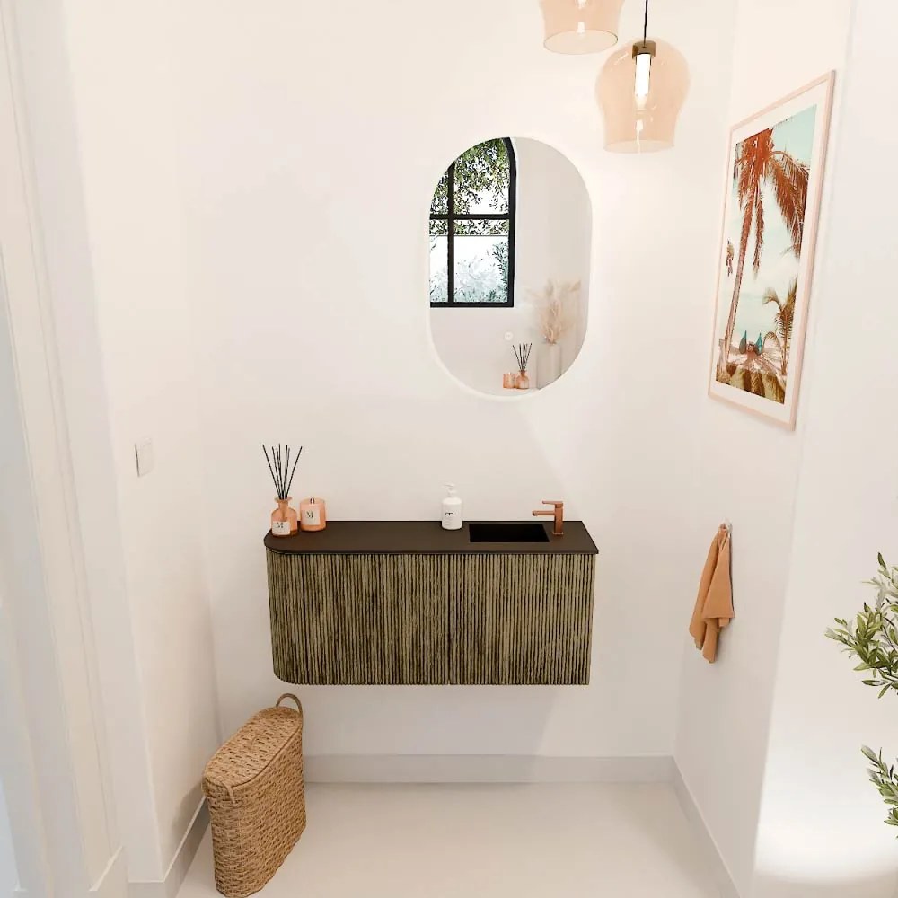 Mondiaz Joya 90cm toiletmeubel ronding links dusk met wastafel faye rechts 1 kraangat urban