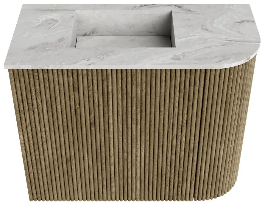 Mondiaz Joya DLux 50cm toiletmeubel ronding rechts dusk met wastafel faye links zonder kraangat glace